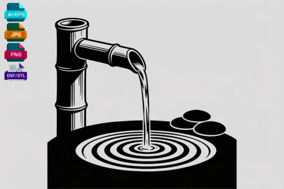 Bamboo Water Feature Zen Garden SVG for Crafts and Graphics