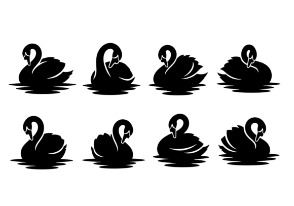 Black Swan Silhouette Clipart Set: Graphics for Crafts and Branding