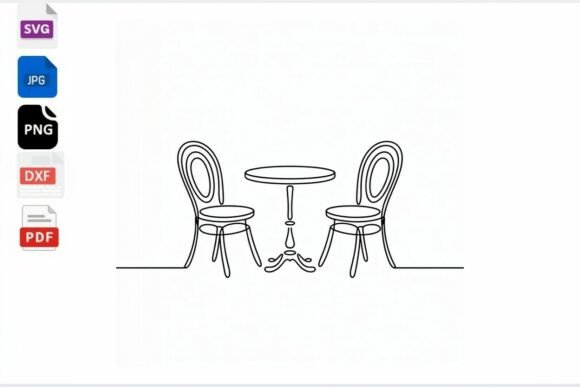 Cafe Table and Chairs Line Art SVG