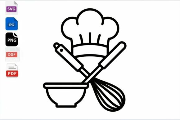 Chef Hat Whisk Bowl Kitchen Icon SVG