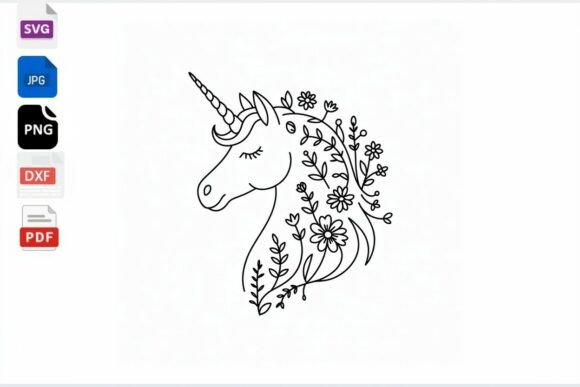 Floral Unicorn Head Line Art SVG: Graphics and Crafts in One