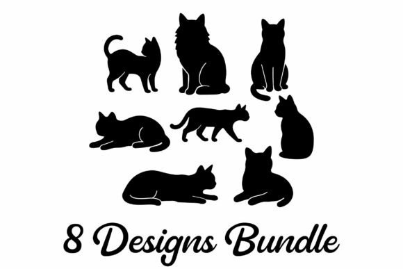Free 8 Cats Silhouette Clipart Bundle