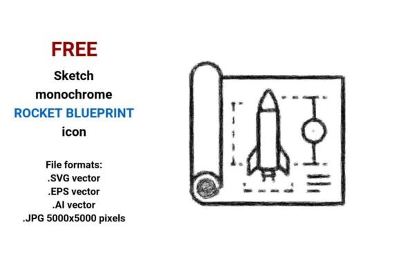 FREE Sketch Rocket Blueprint Icon