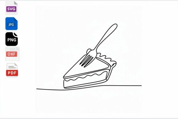 Pie Slice with Fork Line Art SVG for Crafts and Graphics