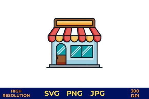 Small Shop Vector with Striped Awning: Graphics for Freebies