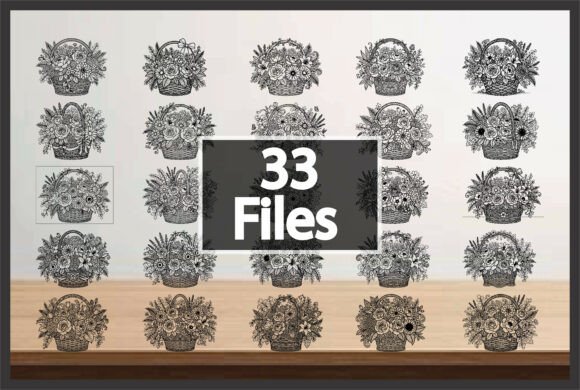 Vintage Flower Basket Clipart Set Graphics