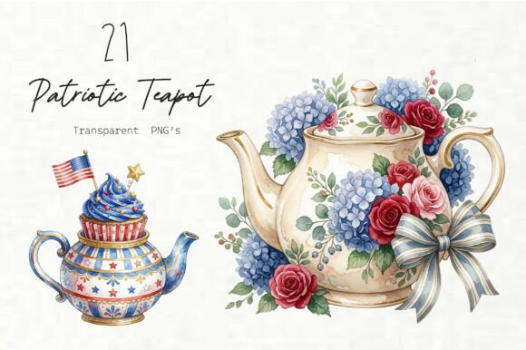 Watercolor Patriotic Teapot PNG Graphics